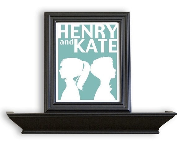 Personalized Couple Silhouette Print with date on reserve
