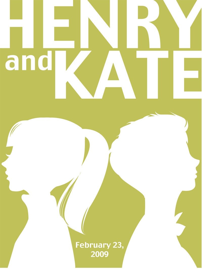 Personalized Couple Silhouette Print with date on reserve