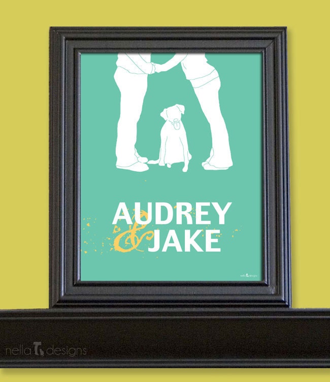 Personalized Wedding Gift - Couples Silhouette with dog
