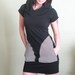 short sleeved hooded tunic dress with pockets Black/Off-White Stripes