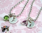 Mommy Necklace Hand Stamped Jewelry Petite 3/8" Initial Personalized with Swarovski Crystal Mom Grandma