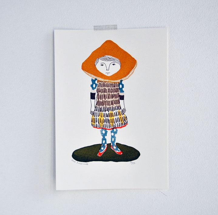 Miscaro Girl - gocco screen print - limited edition