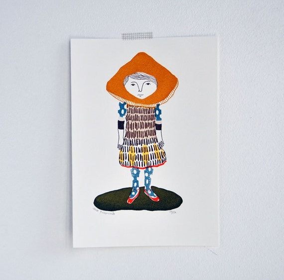 Miscaro Girl - gocco screen print - limited edition