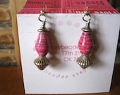 Red and Pink Paper and Sterling beaded earrings