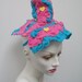 Pepto Bismal Pink and Turquoise Blue with egg yolk yellow hearts striped mini fleece Top Hat