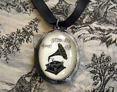 Victrola Locket Necklace - locket pendant on ribbon