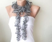 ON SALE SKY - Grey Color- Web lace -Handmade- Crochet Scarf