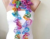 Colorful Lace Scarf, Funky Scarf, Yarn Scarf