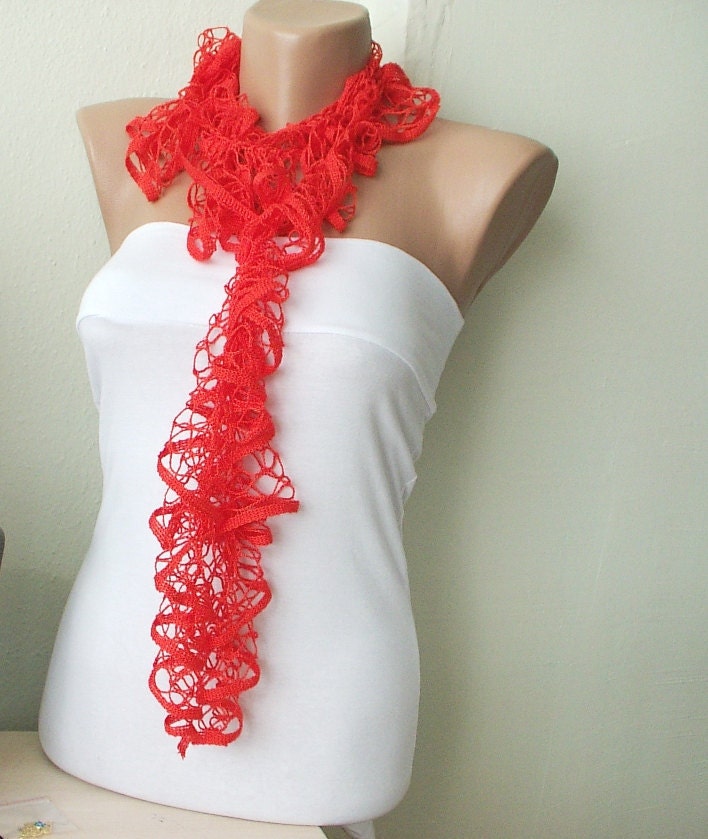 VALENTINE'S Red  Color Web lace Handmade Crochet Scarf-Valentine's Scarf