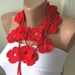 SALE - Handmade Crochet Red Flower Lariat, Scarf, Necklace