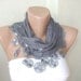 Grey, sky grey Cotton Scarf with Lace