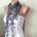 Grey, sky grey Cotton Scarf with Lace