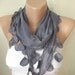 Grey, sky grey Cotton Scarf with Lace-1