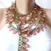 Strawbery- Red, white and green Lace flower Necklace, Lariat, Bracelet - Turkish lace Work