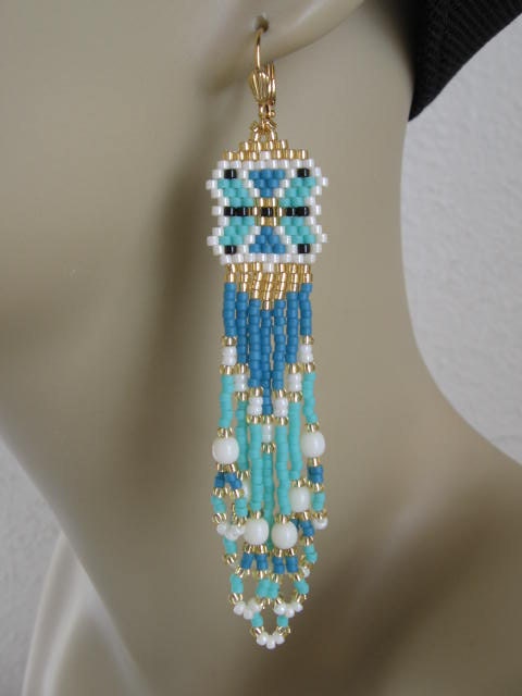 Seed Bead Beadwoven Earrings - Free Shipping - Seafoam Green/Turquoise