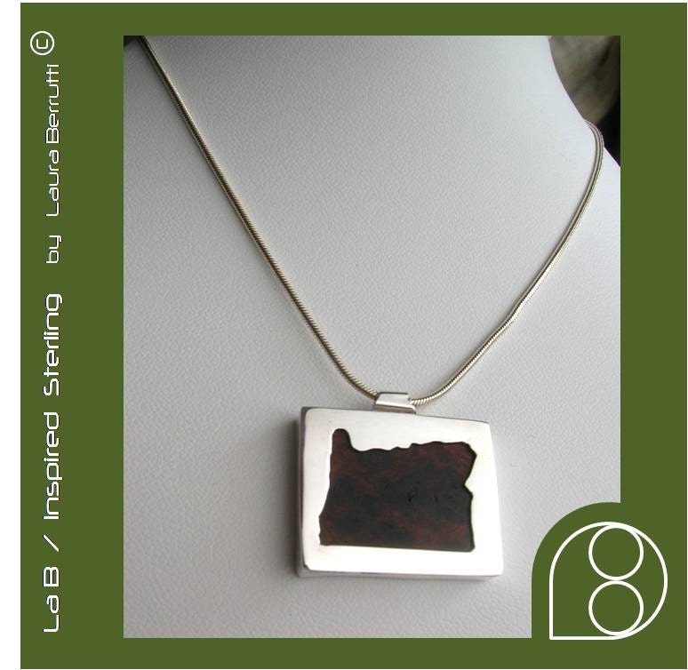 I love Oregon - Pendant in sterling silver and wood