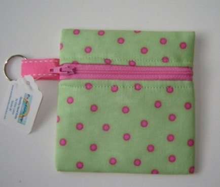 Green Pink Polka Dots Print Zipper Pouch Coin Bag Purse