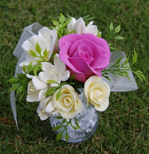 Forever Flower Bouquet Pink Rose Gardenia by midoridesigns on Etsy