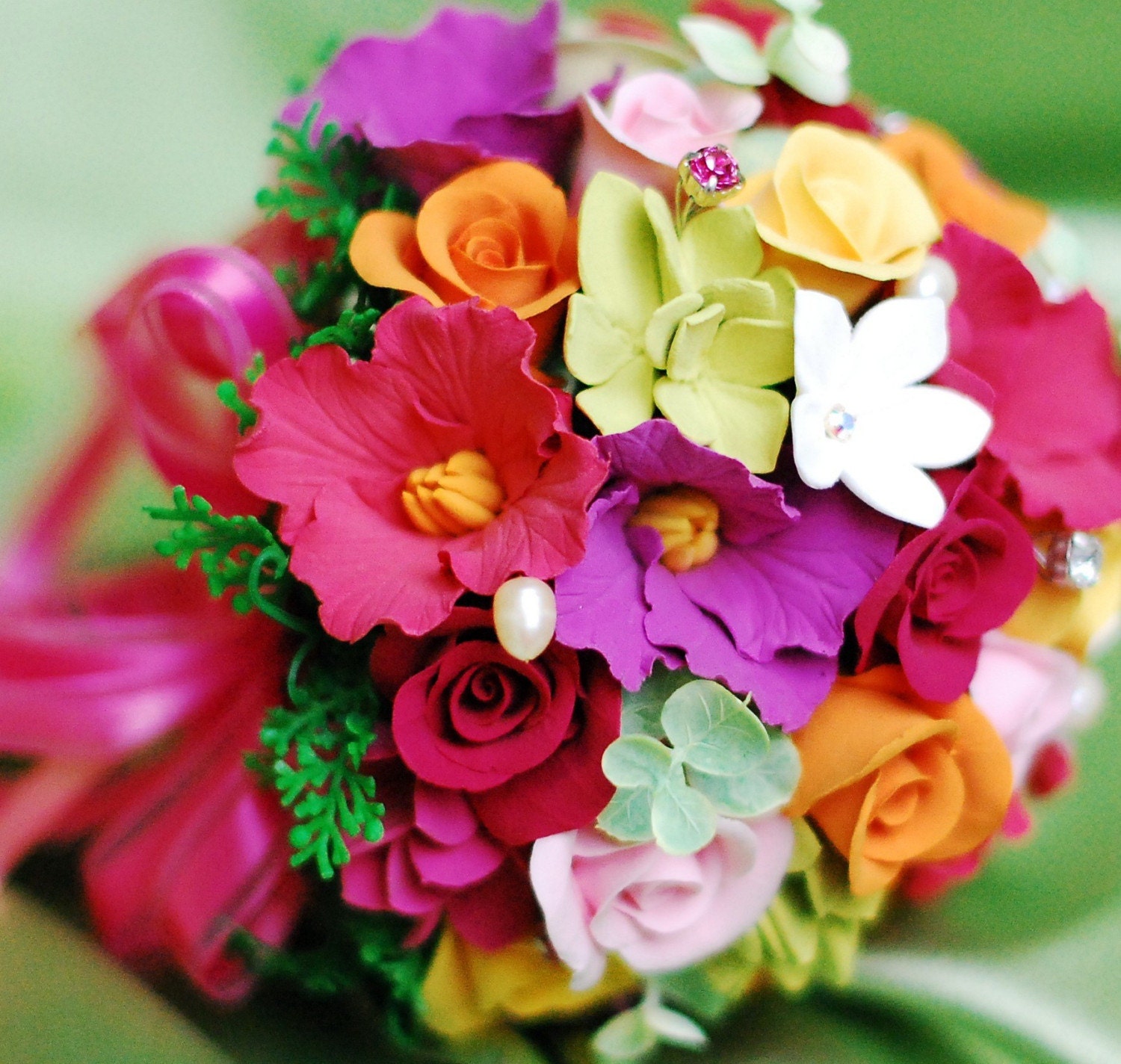 Keepsake Claycraft by DECO Eye Candy Bridal Hand Tied Bouquet of Clematis Roses Hydrangeas Stephanotis