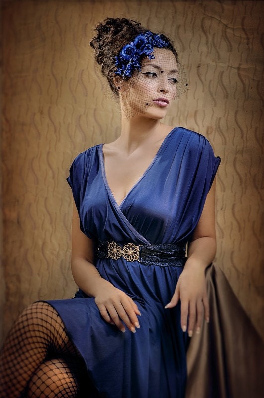 New Year Special  evening dress in violet blue inspired by ancient Rome