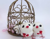 Bird Wedding Cake topper Needlefelted Pair of Love Birds Red and white
