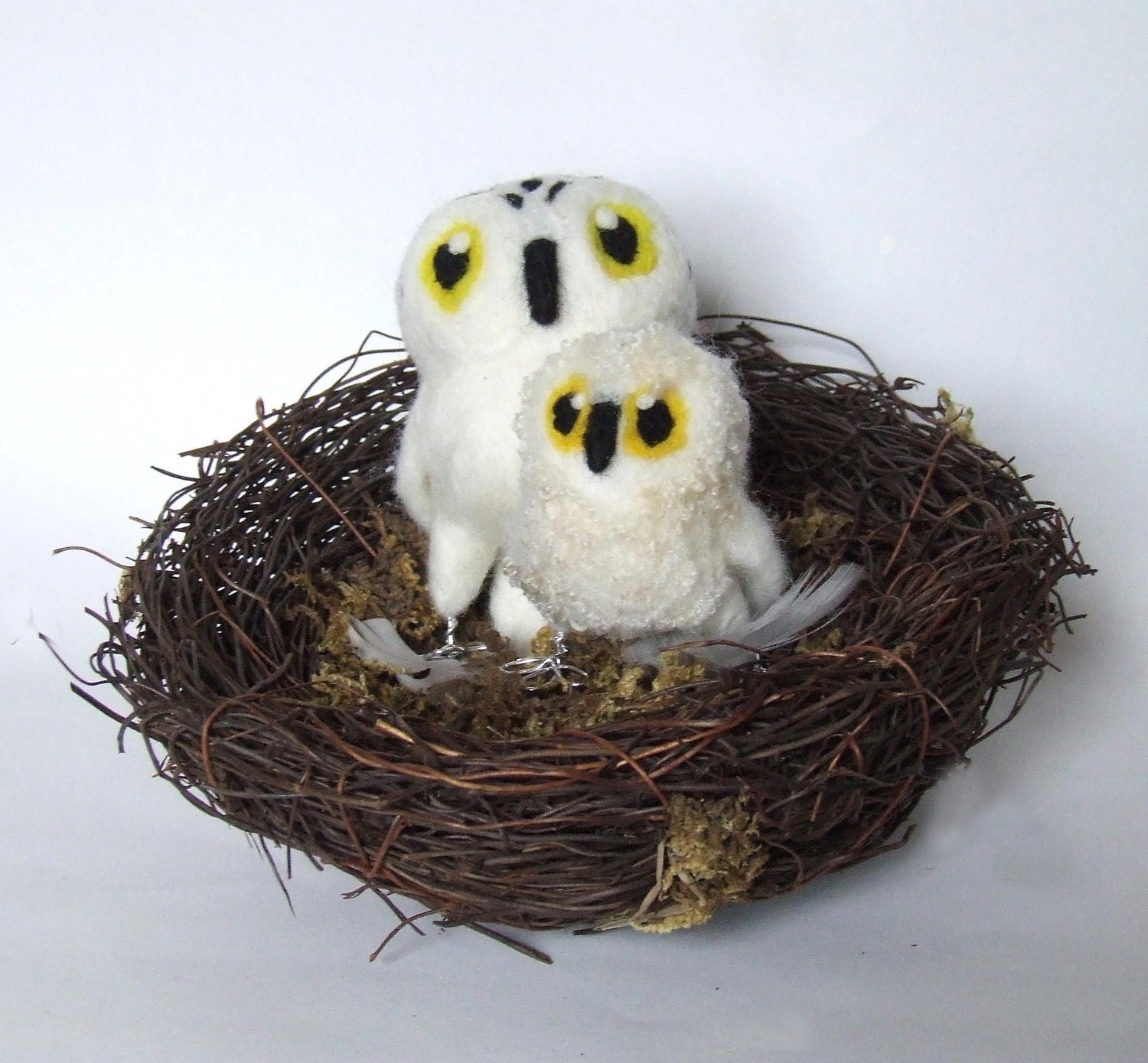 Baby Owl Cute and Fluffy Natural White Needlefelted Owl Baby
