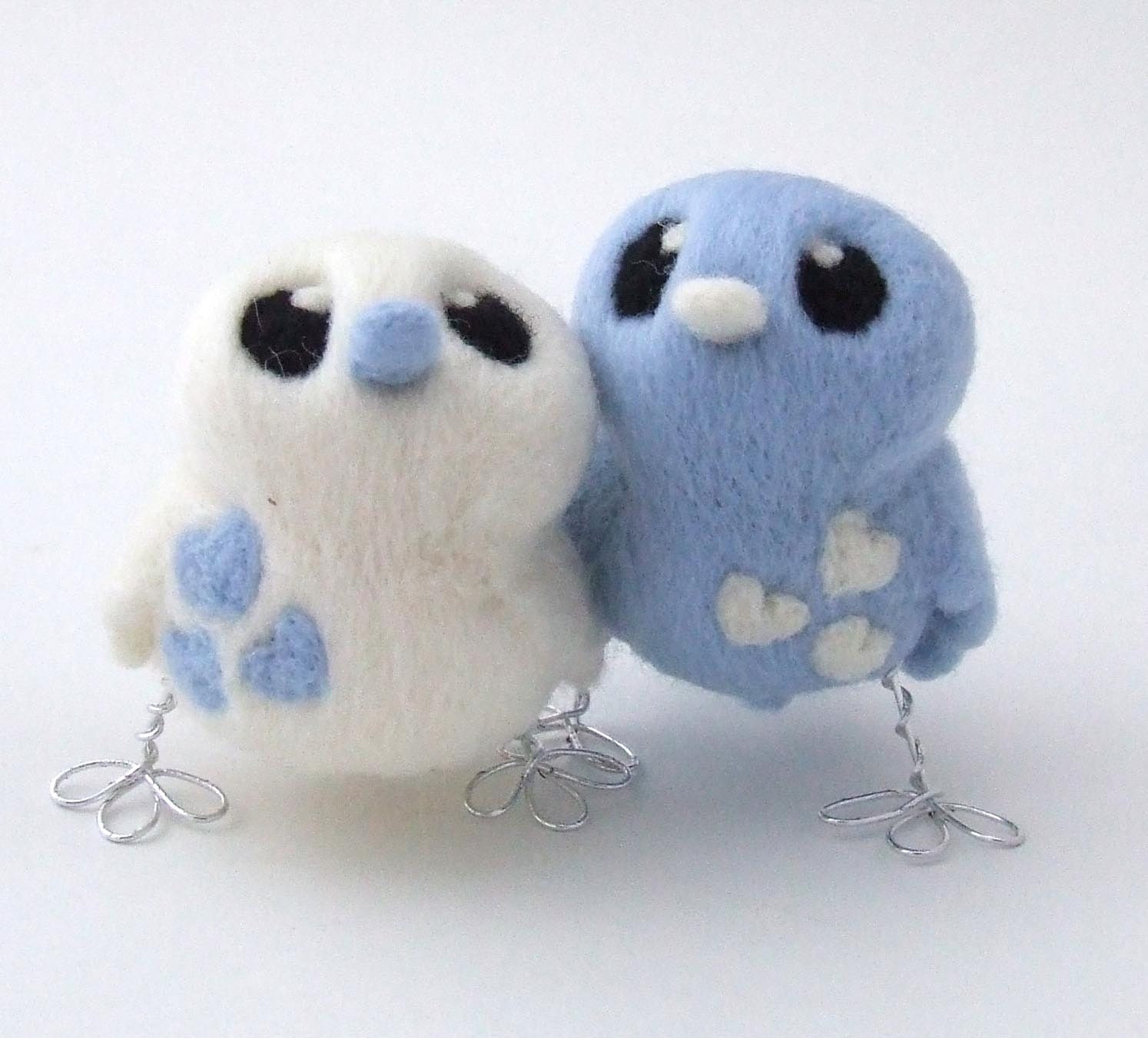Bird Wedding Cake Topper Pale Blue and White Love Birds Tweet Needlefelted Birds