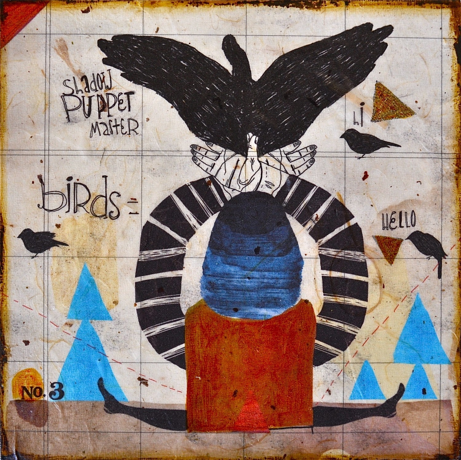 Shadow Puppet-mixed media print on wood