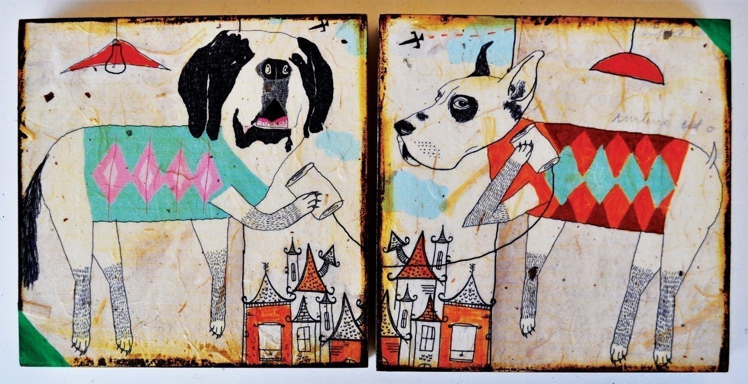 Technology-mixed media prints on wood panels