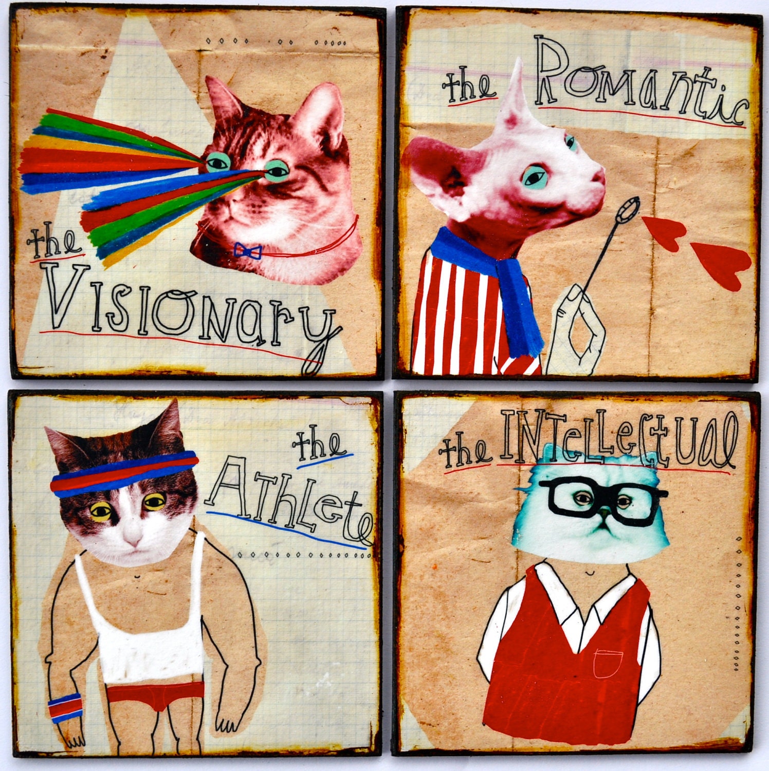 Cat Crazy- set of 4 wood panels