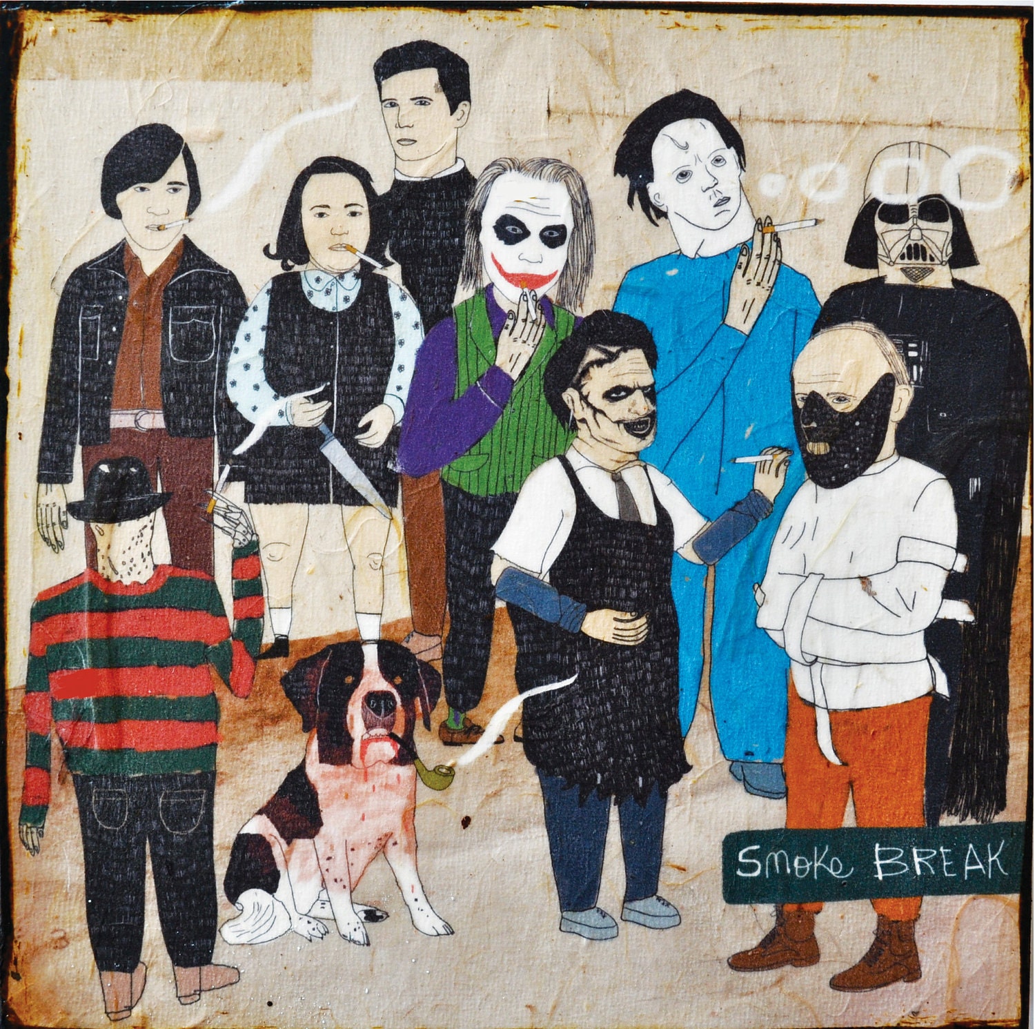 custom listing for Eve-Smoke Break -mixed media print on wood