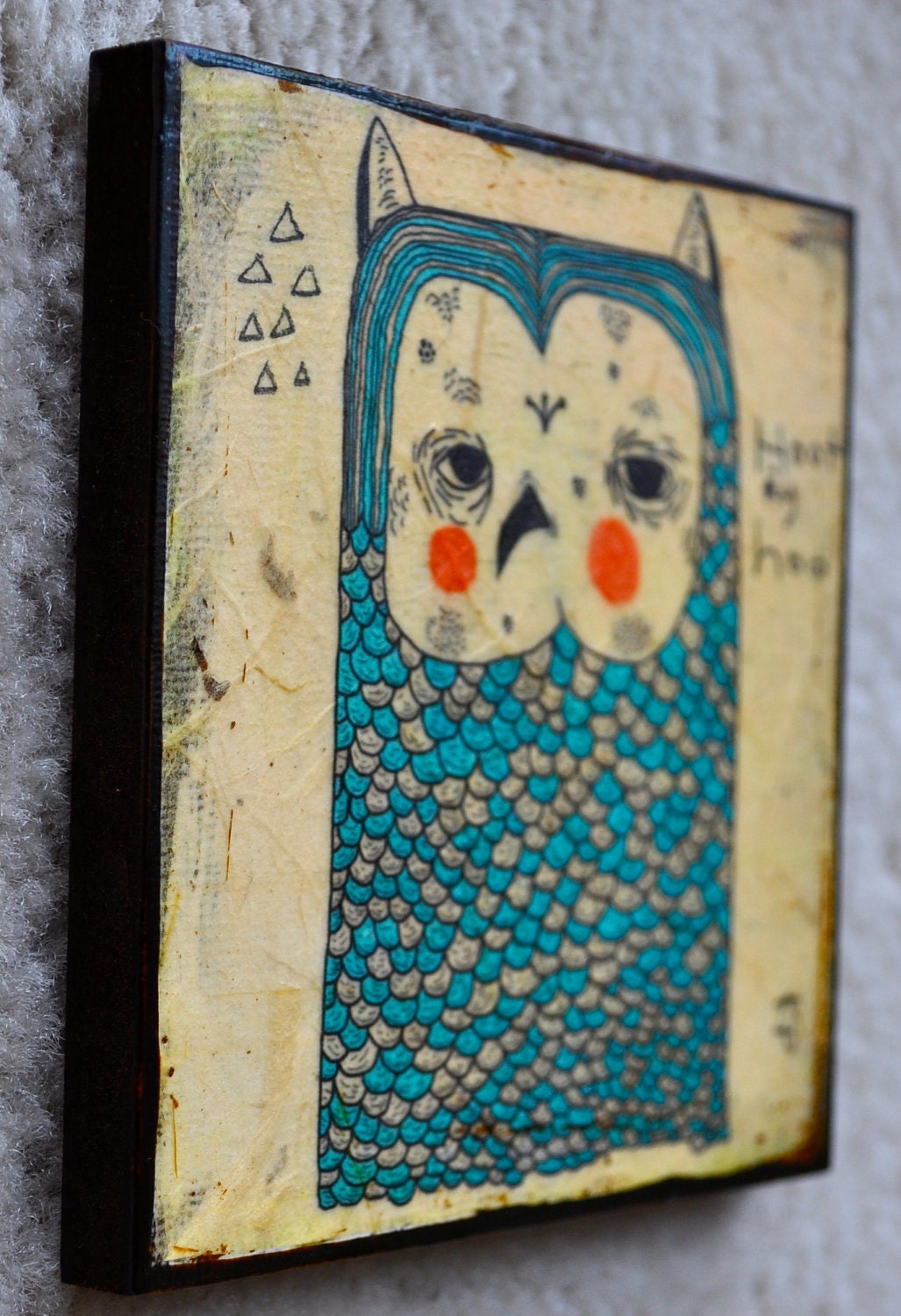 Herman -mixed media print on wood