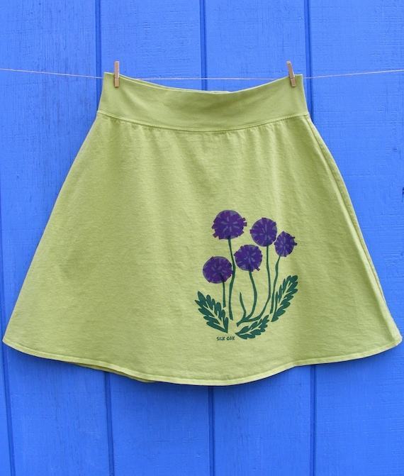 Purple Flowers on a Lime Green Skirt