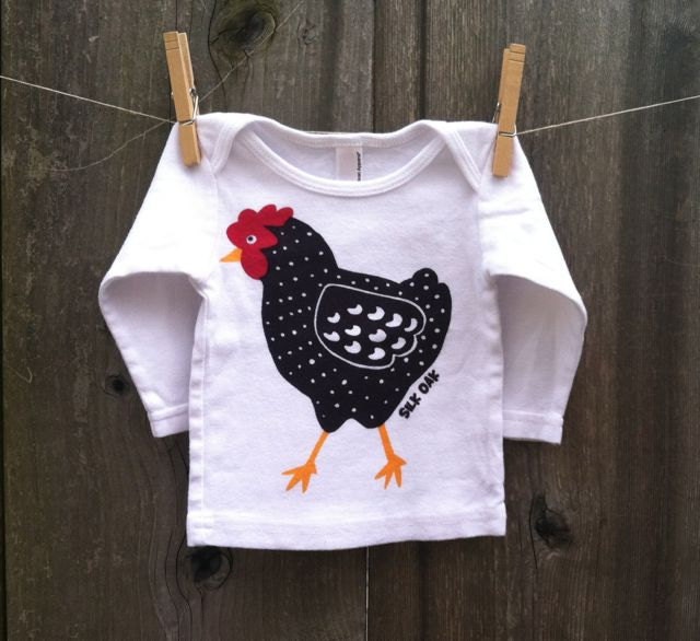 Dotty Chicken Hand Silkscreened Long Sleeve Baby Tee