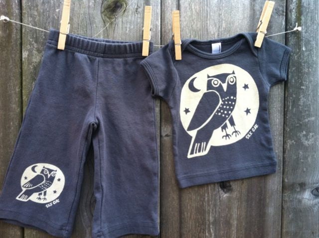 Woodland Grey Owl Hand Silkscreened Infant Short Sleeve Tee