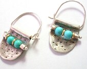 Turquoise and silver  Hoops handmade sterling Ancient Style earrings