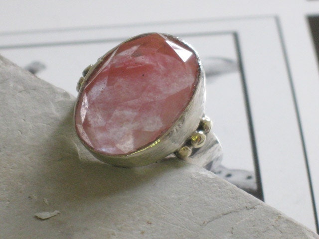Silver  Cherry Quartz Ring - Sterling and Gold Ring - Silver Gold and Stone Ring