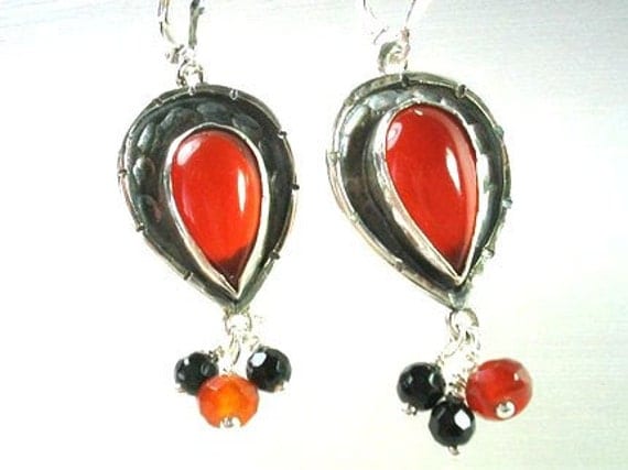 Red Agate earrings sterling silver and gemstone