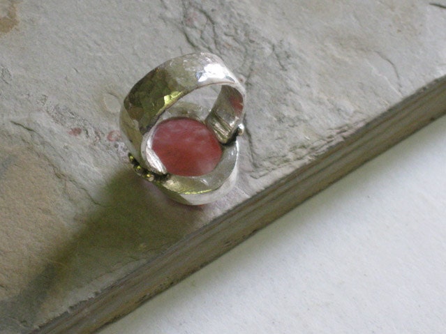 Silver  Cherry Quartz Ring - Sterling and Gold Ring - Silver Gold and Stone Ring