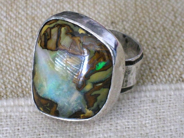 Freeform Australian Opal and silver ring
