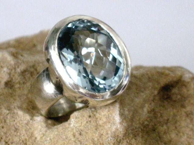 Silver Aquamarine bulky ring, handmade sterling silver jewelry design with stone - Reserved