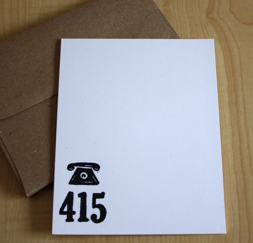San Francisco - 415 Area Code Stationery - Gocco Screen Printed - Set of 5
