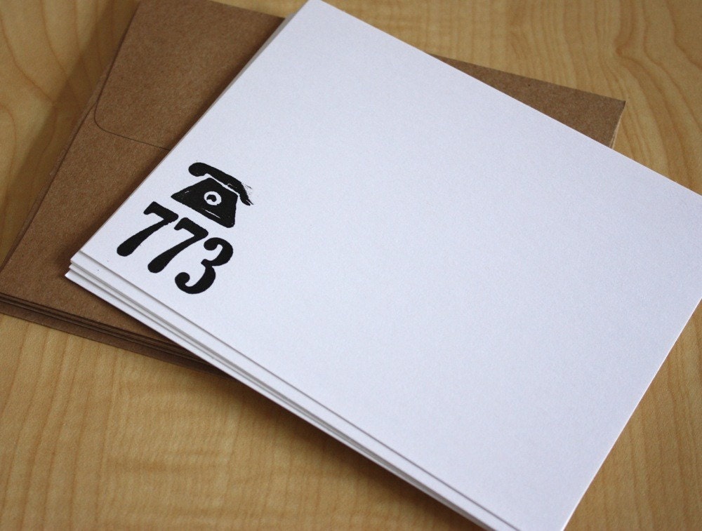 Chicago, IL - 773 Area Code Stationery - Gocco Screen Printed - Set of 5