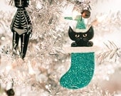 Stocking Christmas Cat Clay Folk Art Ornament