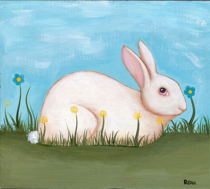 Spring Rabbit Original Folk Art Painting by KilkennycatArt on Etsy