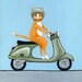 Tabby on a Vespa Original Cat Folk Art Painting
