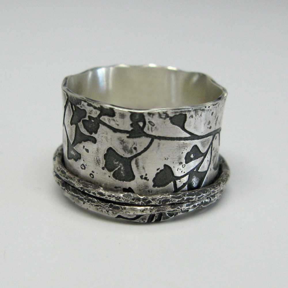 Sterling Silver Ginkgo Branch Spinner Ring