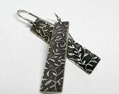 Sterling Silver Leaf Pattern Rectangle Earrings