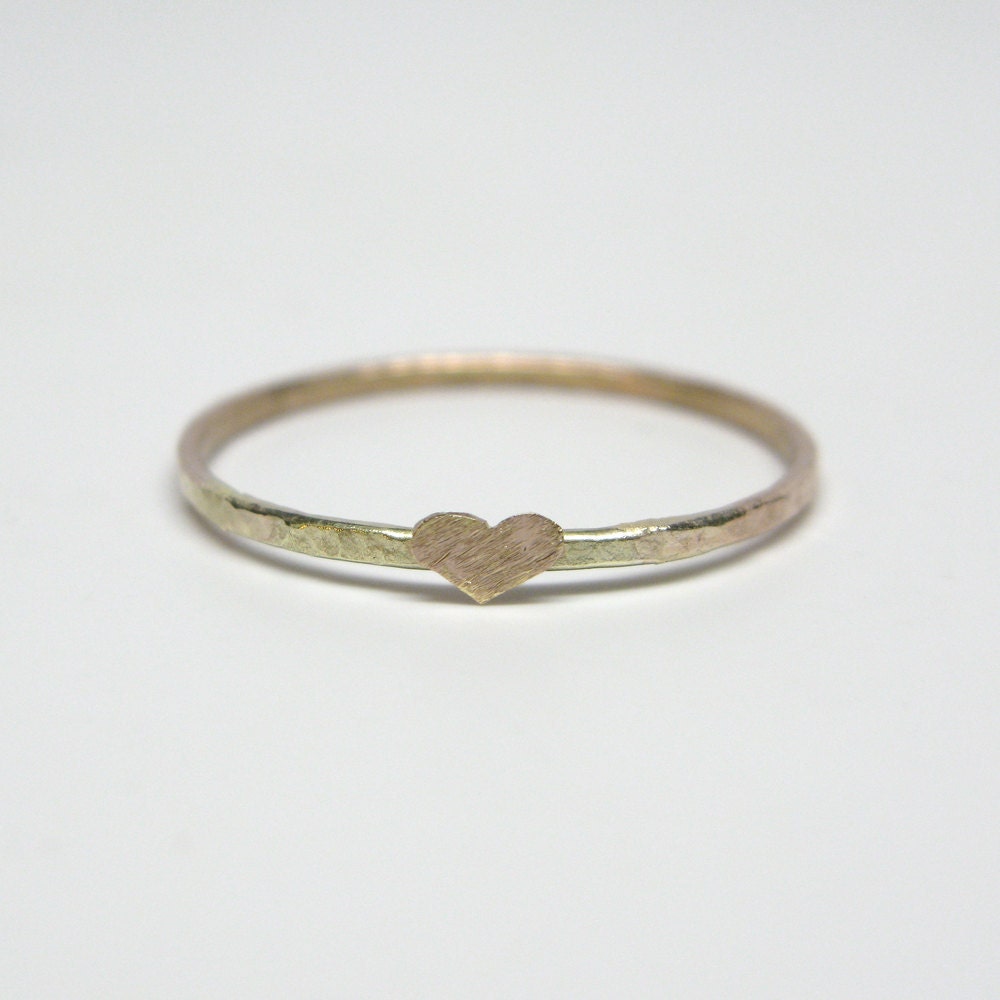 Recycled Forged 10k Gold Nugget Band Ring with Tiny Textured Heart