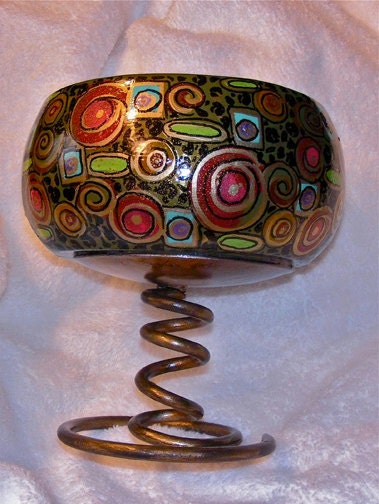 Free Shipping....Hand painted wood pedestal bowl